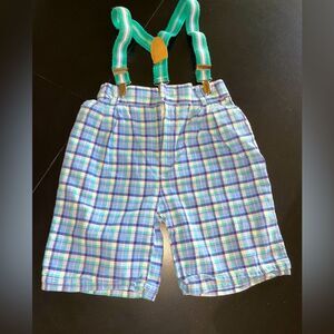 Vintage kids shortall outfit w suspenders overall sz 4 plaid shorts